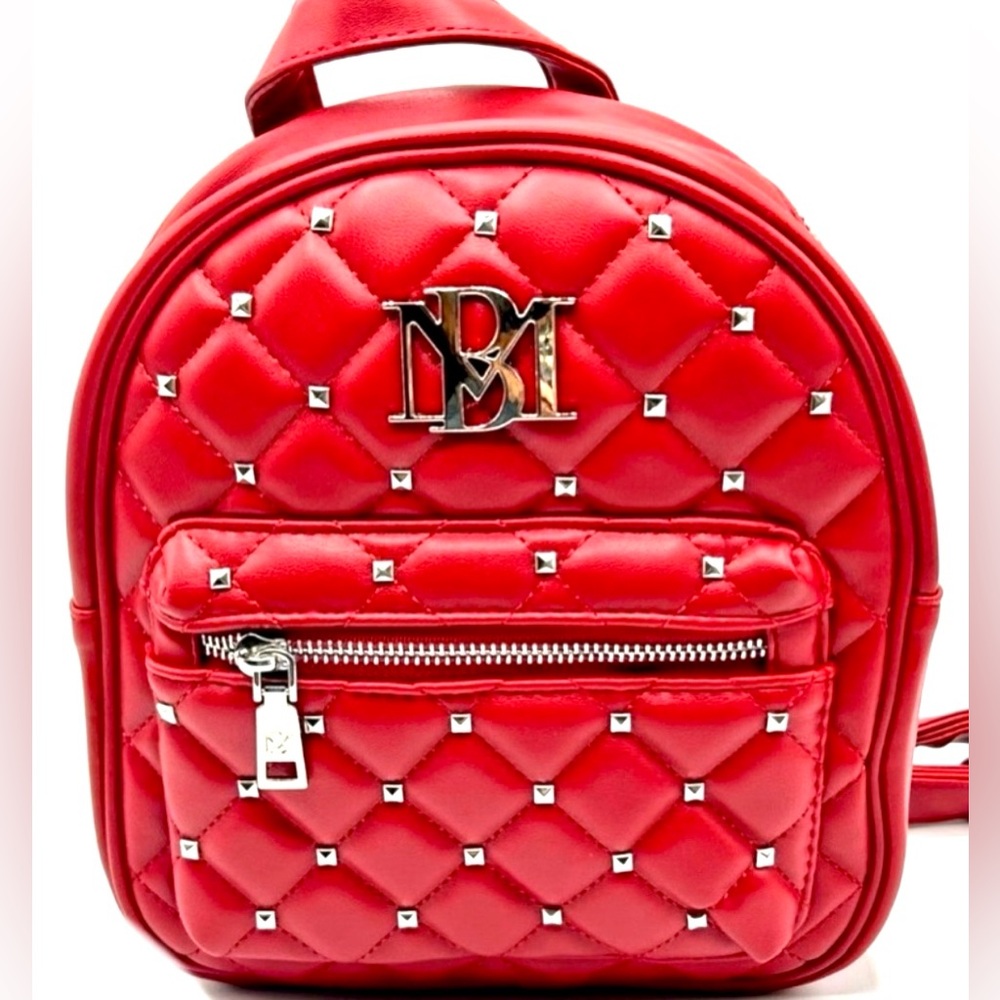 Badgley Mischka Mini Quilted Studded Backpack Red